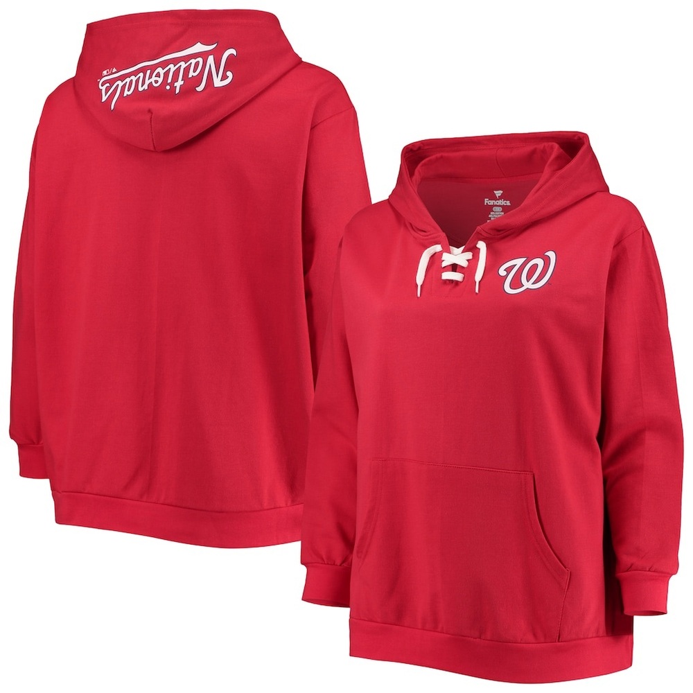 NWT Washington Nationals Women’s Plus Size Lace-Up V-Neck Pullover Hoodie~4XL